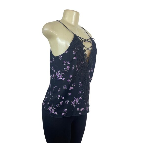 Wayf Womens Black Dainty Lace-Up Top With Floral Pattern Sz S - New - Picture 2 of 8